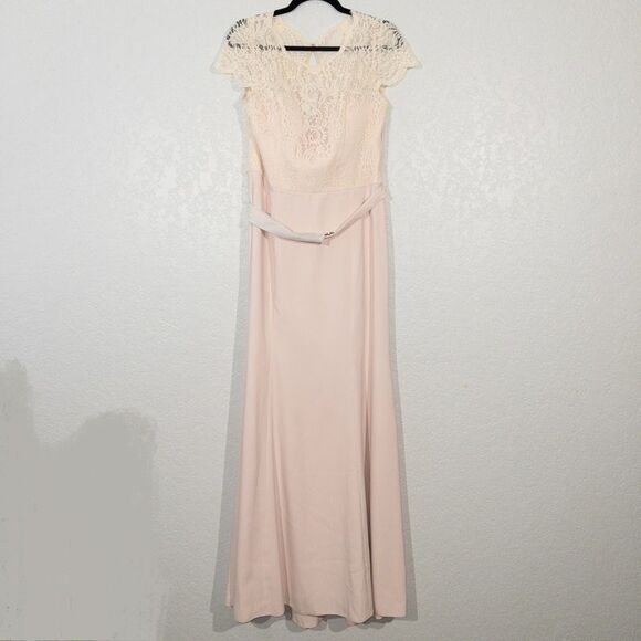 NWT Jenny Peckham Blush Lace & Crepe Column Gown Size 12 - Picture 2 of 10